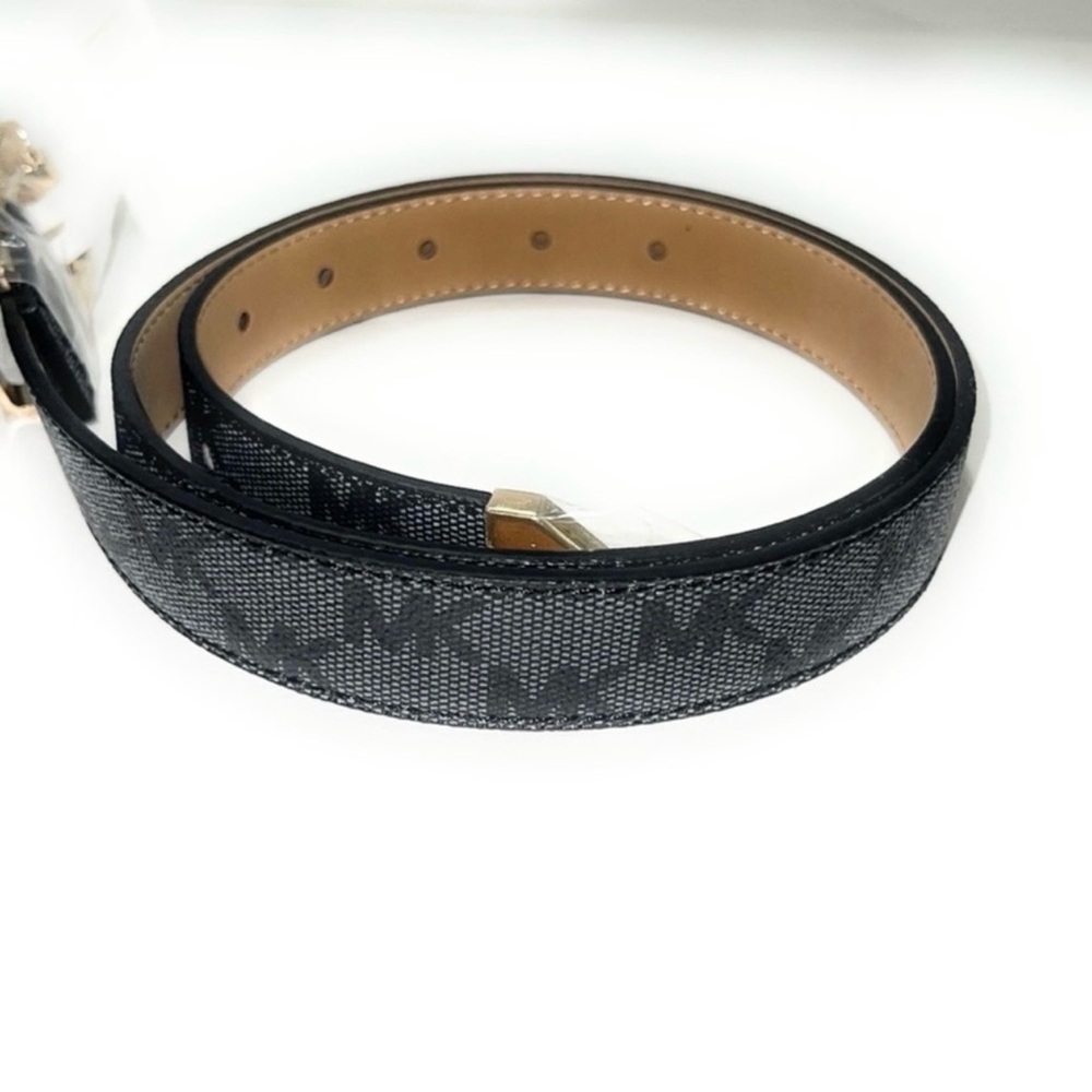 Michael Kors Women’s Gold-tone square buckle MK logo printed Belt. NWT Sz Small - Picture 4 of 14